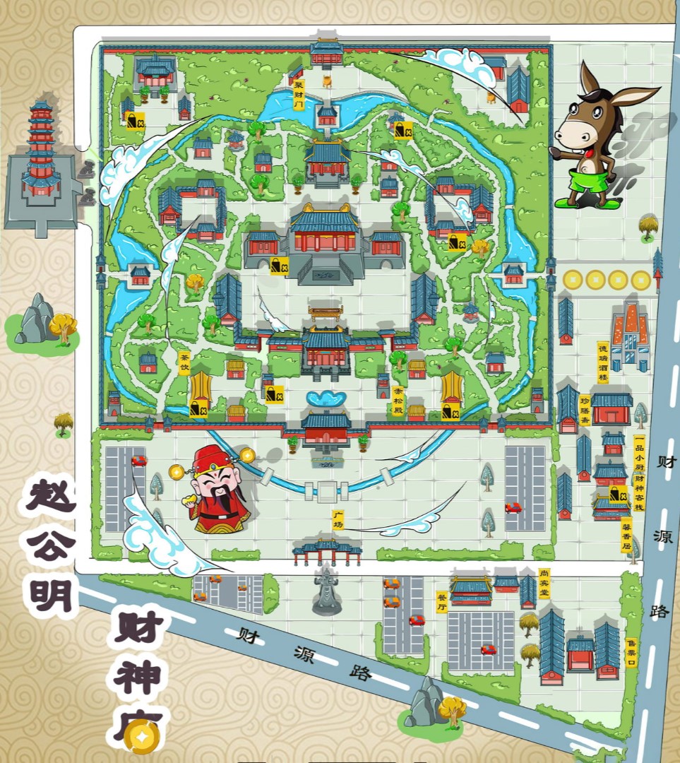 富文镇寺庙类手绘地图